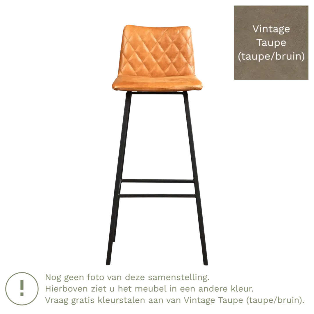 afbeelding van Leren barkruk Catch hoog - Vintage Taupe (taupe/bruin) - Poten staal vierkant RVS