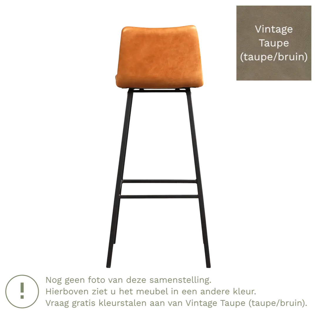 afbeelding van Leren barkruk Catch hoog - Vintage Taupe (taupe/bruin) - Poten staal vierkant zwart