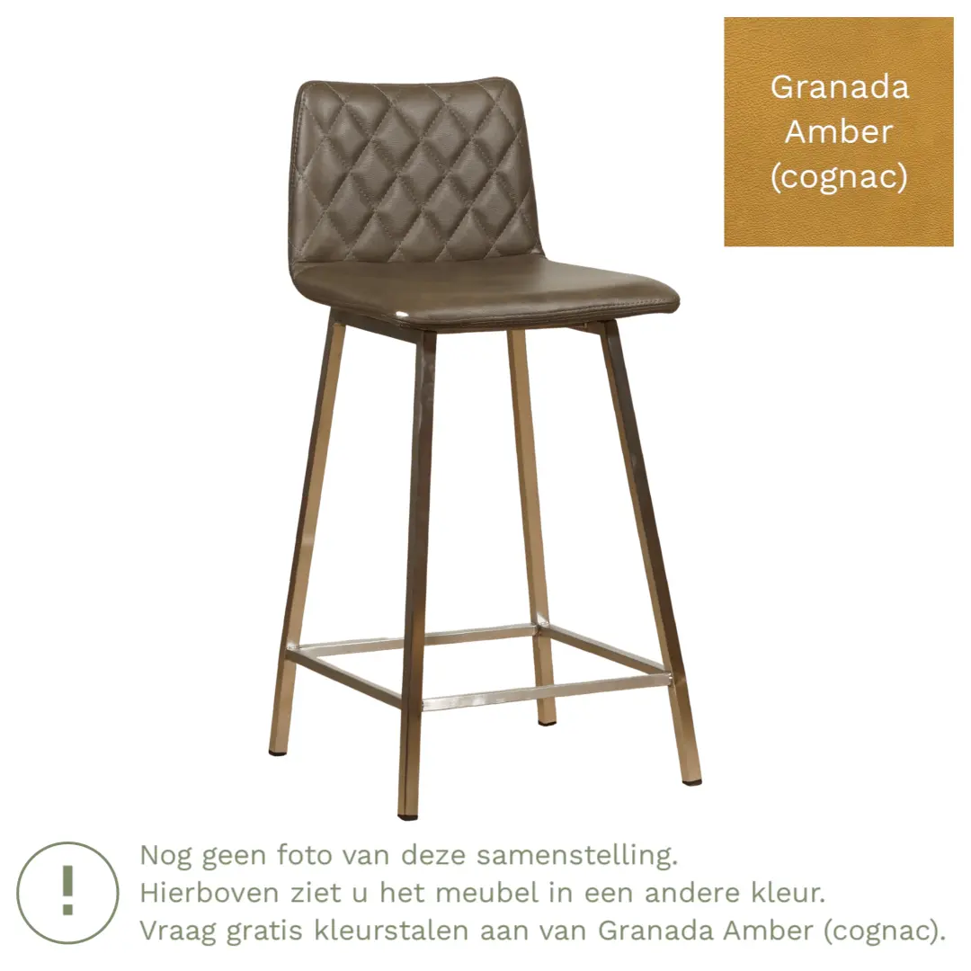 afbeelding van Leren barkruk Catch laag - Granada Amber (cognac) - Poten staal vierkant RVS