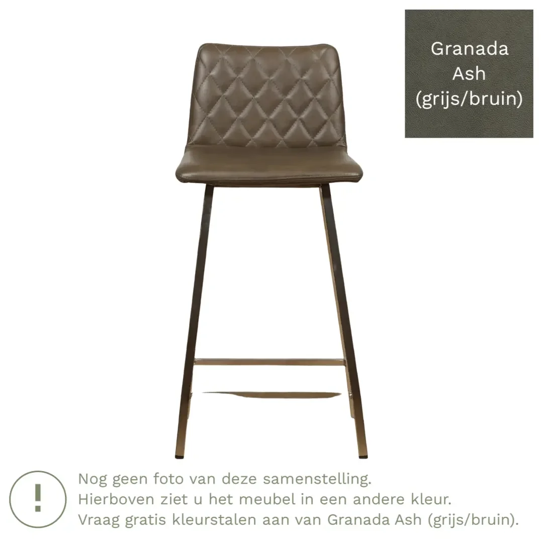 afbeelding van Leren barkruk Catch laag - Granada Ash (grijs/bruin) - Poten staal vierkant zwart
