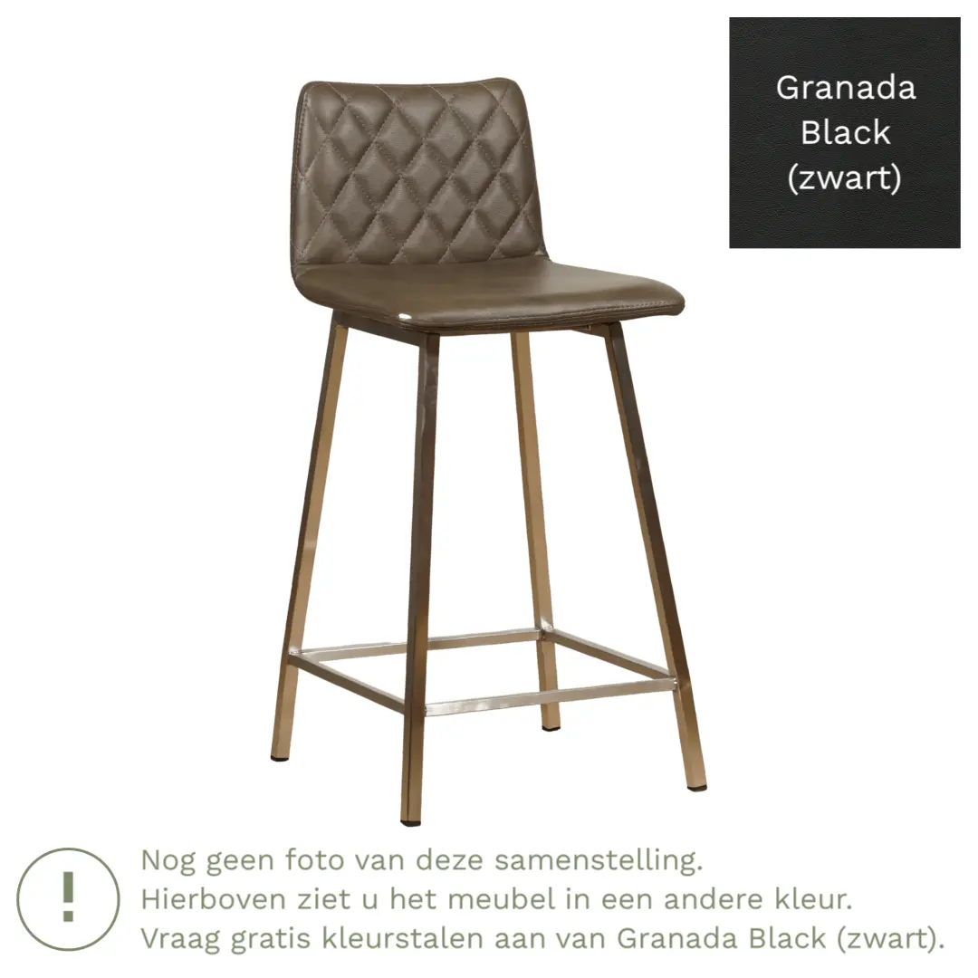 afbeelding van Leren barkruk Catch laag - Granada Black (zwart) - Poten staal vierkant RVS