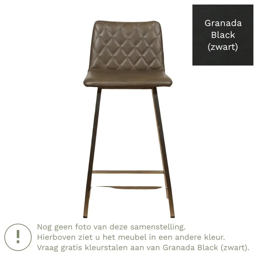 afbeelding van Leren barkruk Catch laag - Granada Black (zwart) - Poten staal vierkant RVS