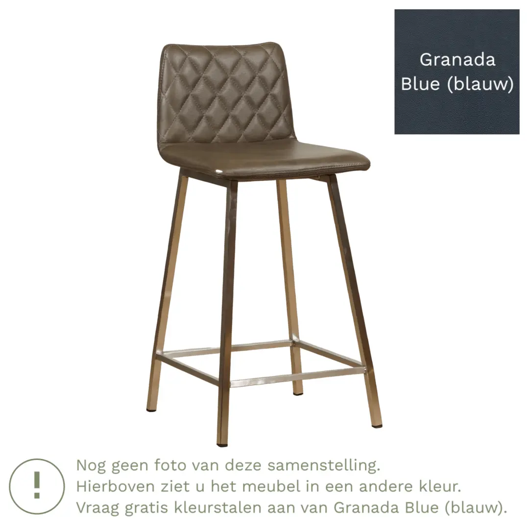 afbeelding van Leren barkruk Catch laag - Granada Blue (blauw) - Poten staal vierkant zwart