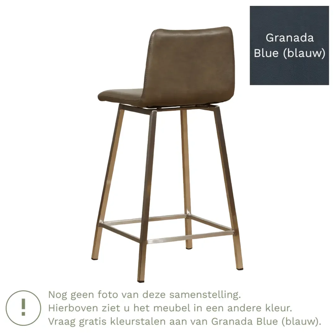 afbeelding van Leren barkruk Catch laag - Granada Blue (blauw) - Poten staal vierkant zwart