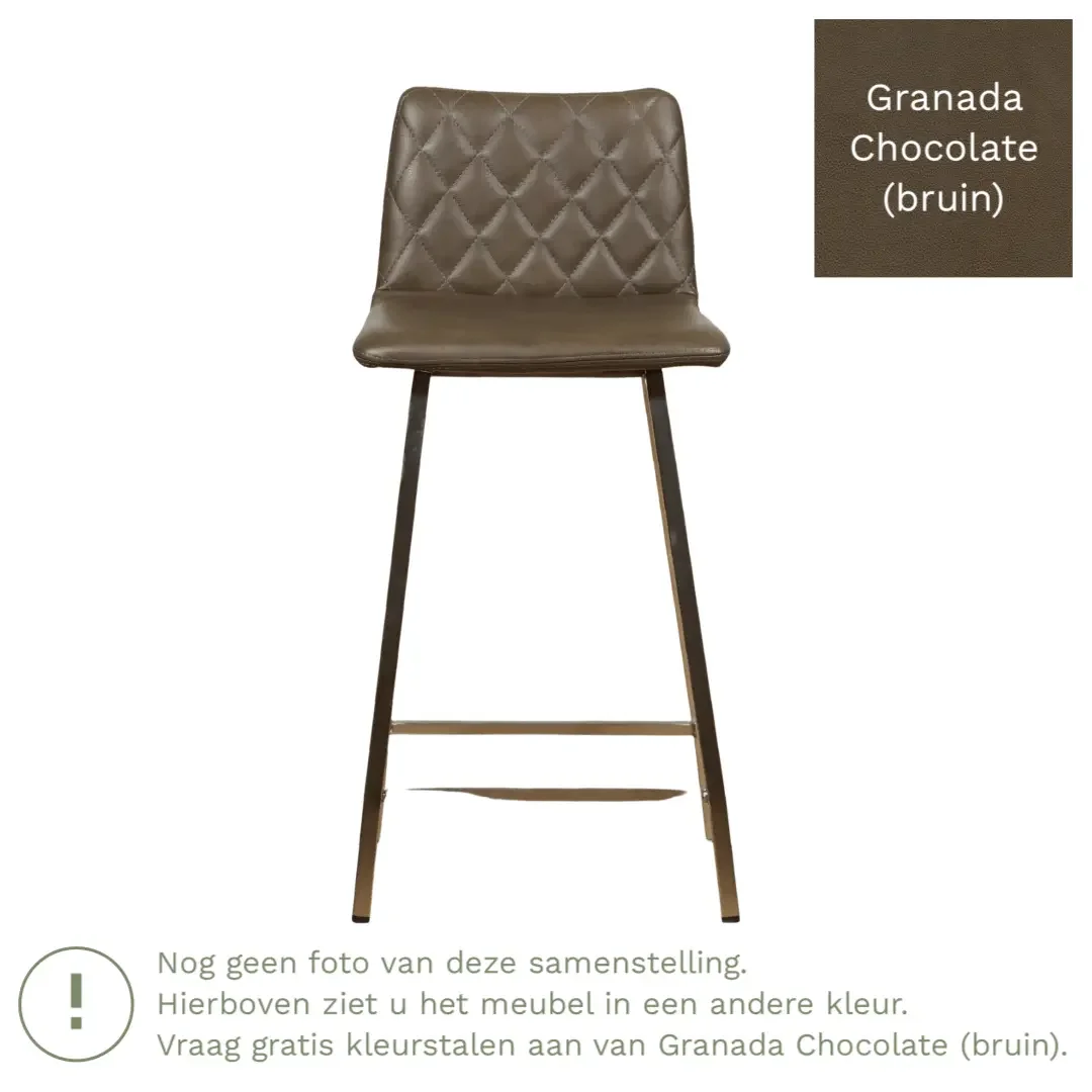 afbeelding van Leren barkruk Catch laag - Granada Chocolate (bruin) - Poten staal vierkant RVS