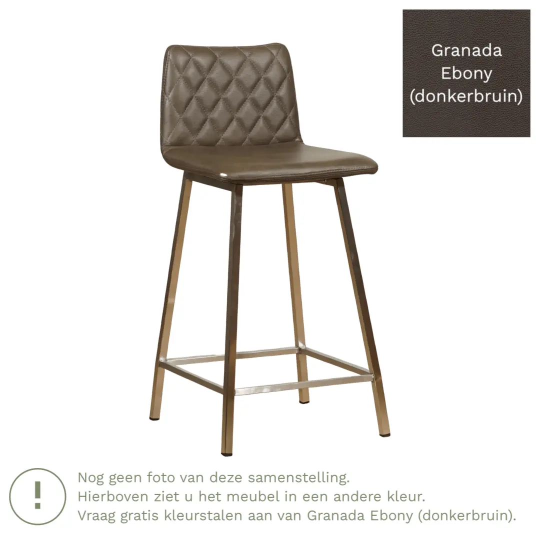 afbeelding van Leren barkruk Catch laag - Granada Ebony (donkerbruin) - Poten staal vierkant zwart