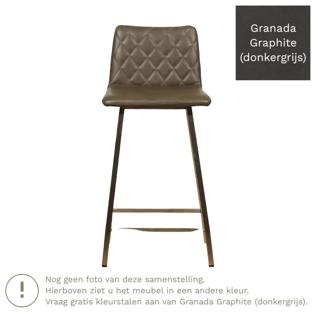 afbeelding van Leren barkruk Catch laag - Granada Graphite (donkergrijs) - Poten staal vierkant RVS