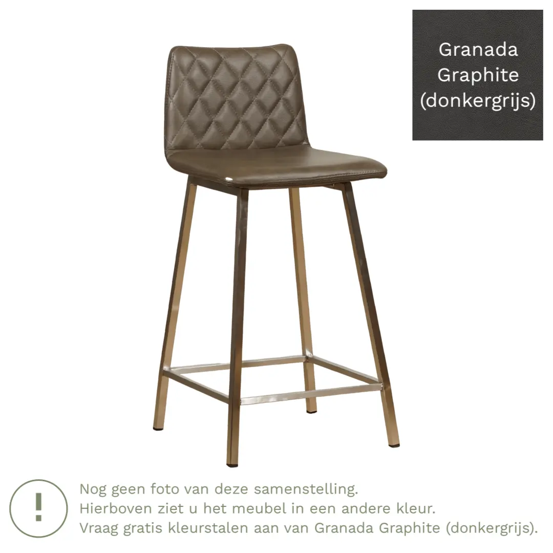 afbeelding van Leren barkruk Catch laag - Granada Graphite (donkergrijs) - Poten staal vierkant zwart