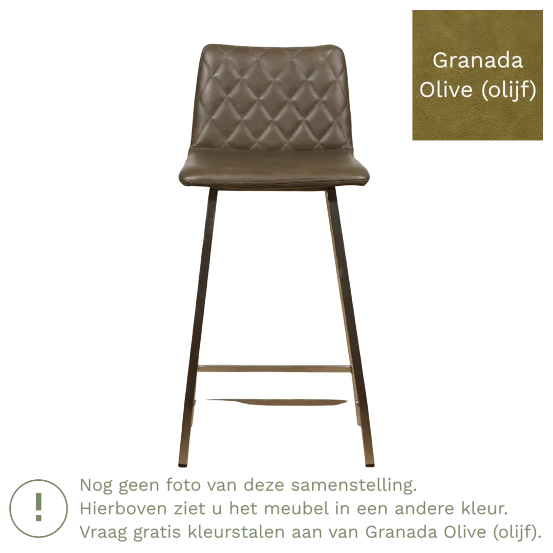 afbeelding van Leren barkruk Catch laag - Granada Olive (olijf) - Poten staal vierkant RVS