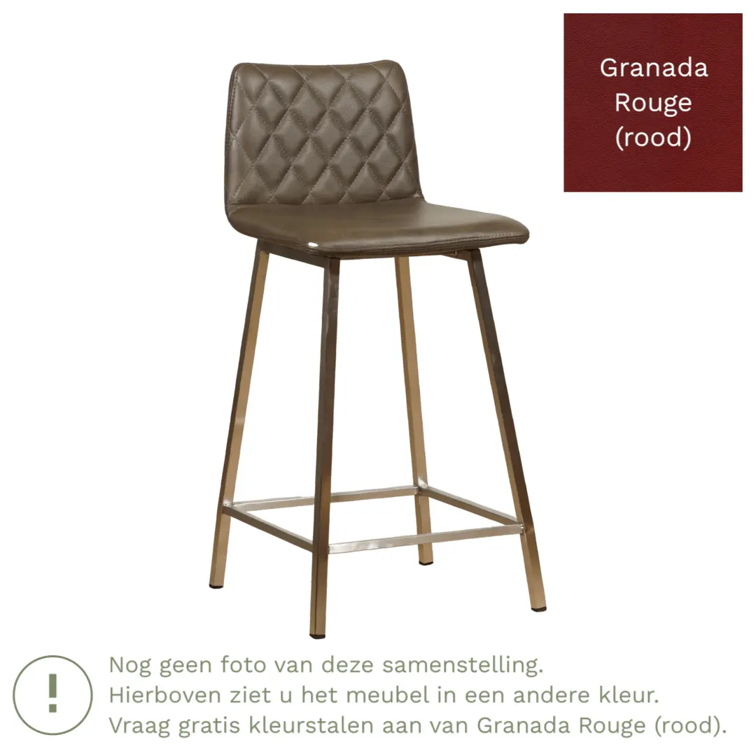 afbeelding van Leren barkruk Catch laag - Granada Rouge (rood) - Poten staal vierkant RVS