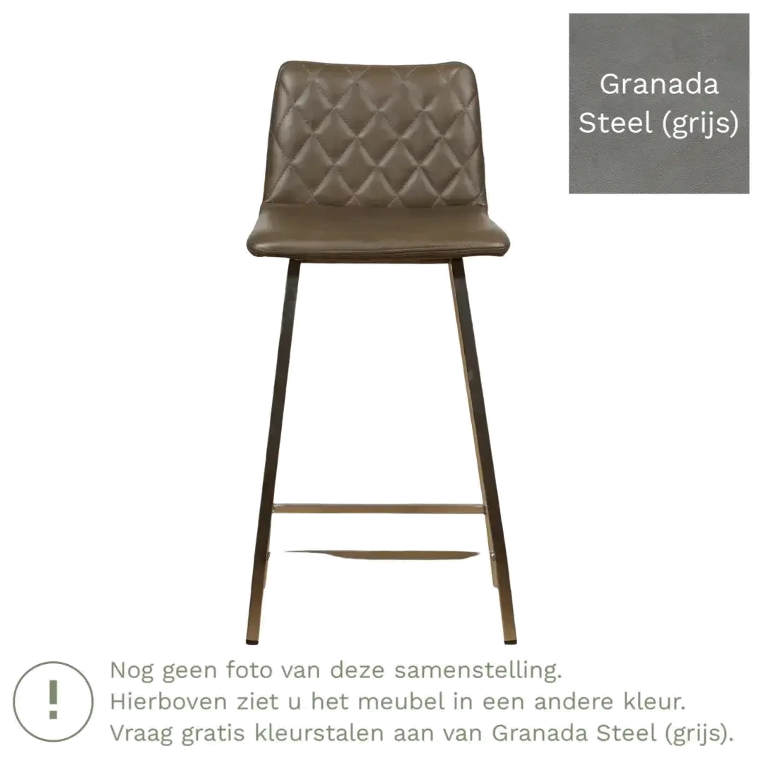 afbeelding van Leren barkruk Catch laag - Granada Steel (grijs) - Poten staal vierkant zwart
