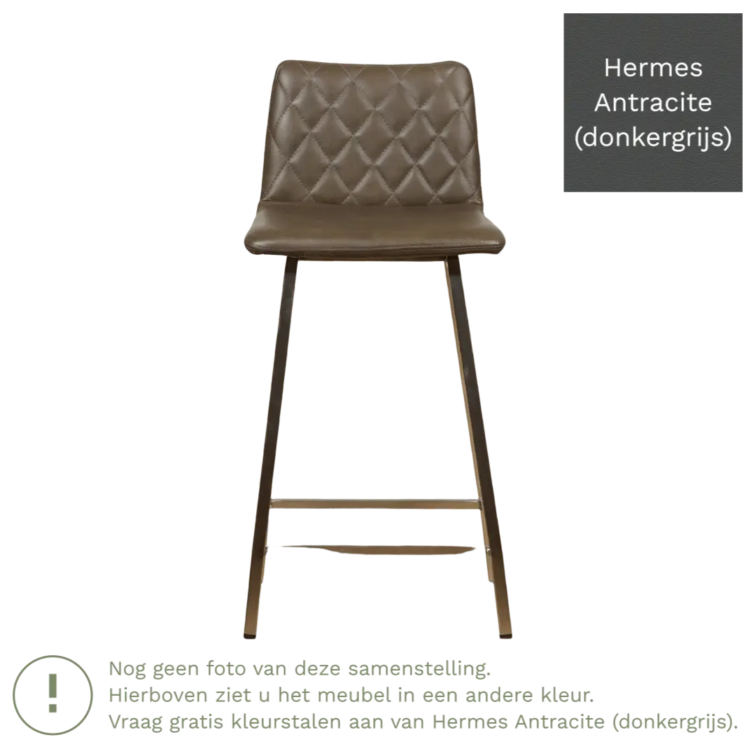 afbeelding van Leren barkruk Catch laag - Hermes Antracite (donkergrijs) - Poten staal vierkant RVS
