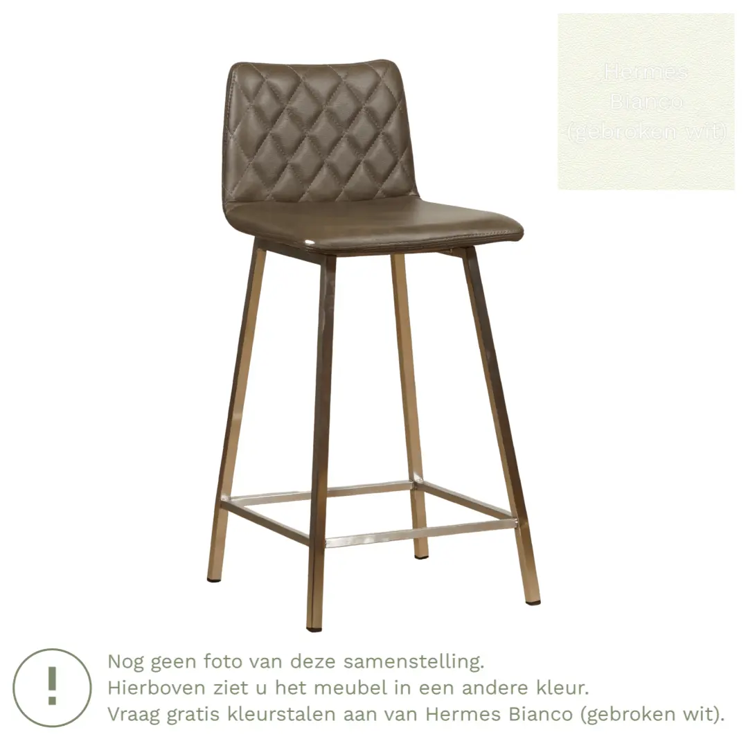 afbeelding van Leren barkruk Catch laag - Hermes Bianco (gebroken wit) - Poten staal vierkant zwart