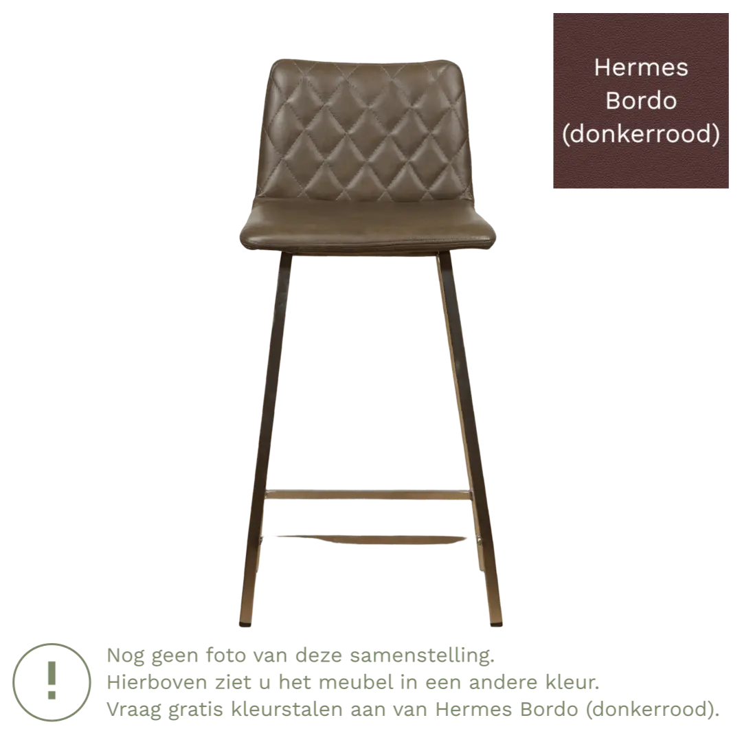 afbeelding van Leren barkruk Catch laag - Hermes Bordo (donkerrood) - Poten staal vierkant RVS