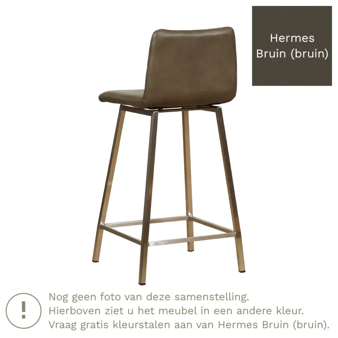afbeelding van Leren barkruk Catch laag - Hermes Bruin (bruin) - Poten staal vierkant zwart