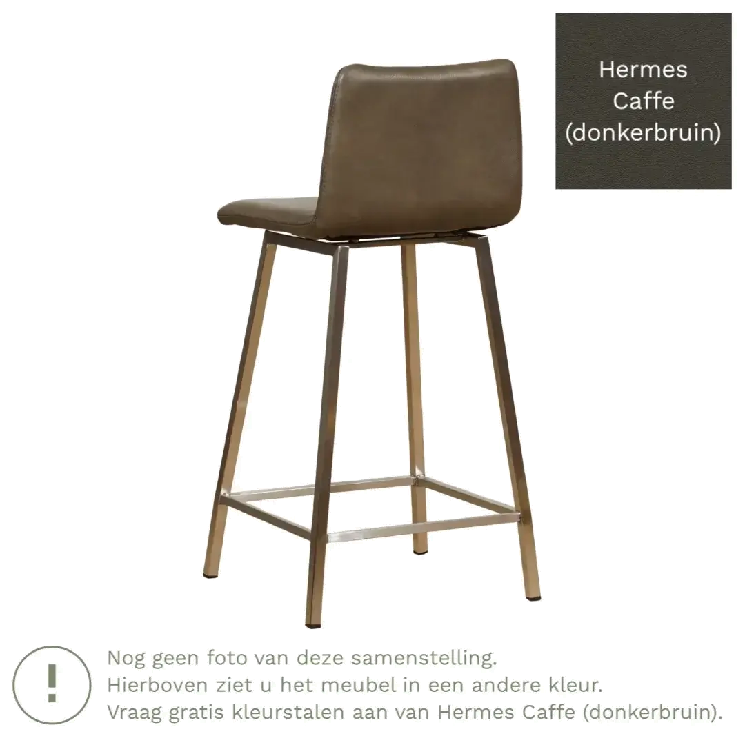 afbeelding van Leren barkruk Catch laag - Hermes Caffe (donkerbruin) - Poten staal vierkant RVS