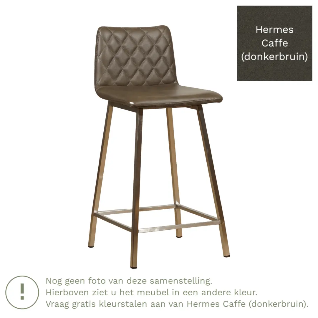 afbeelding van Leren barkruk Catch laag - Hermes Caffe (donkerbruin) - Poten staal vierkant zwart