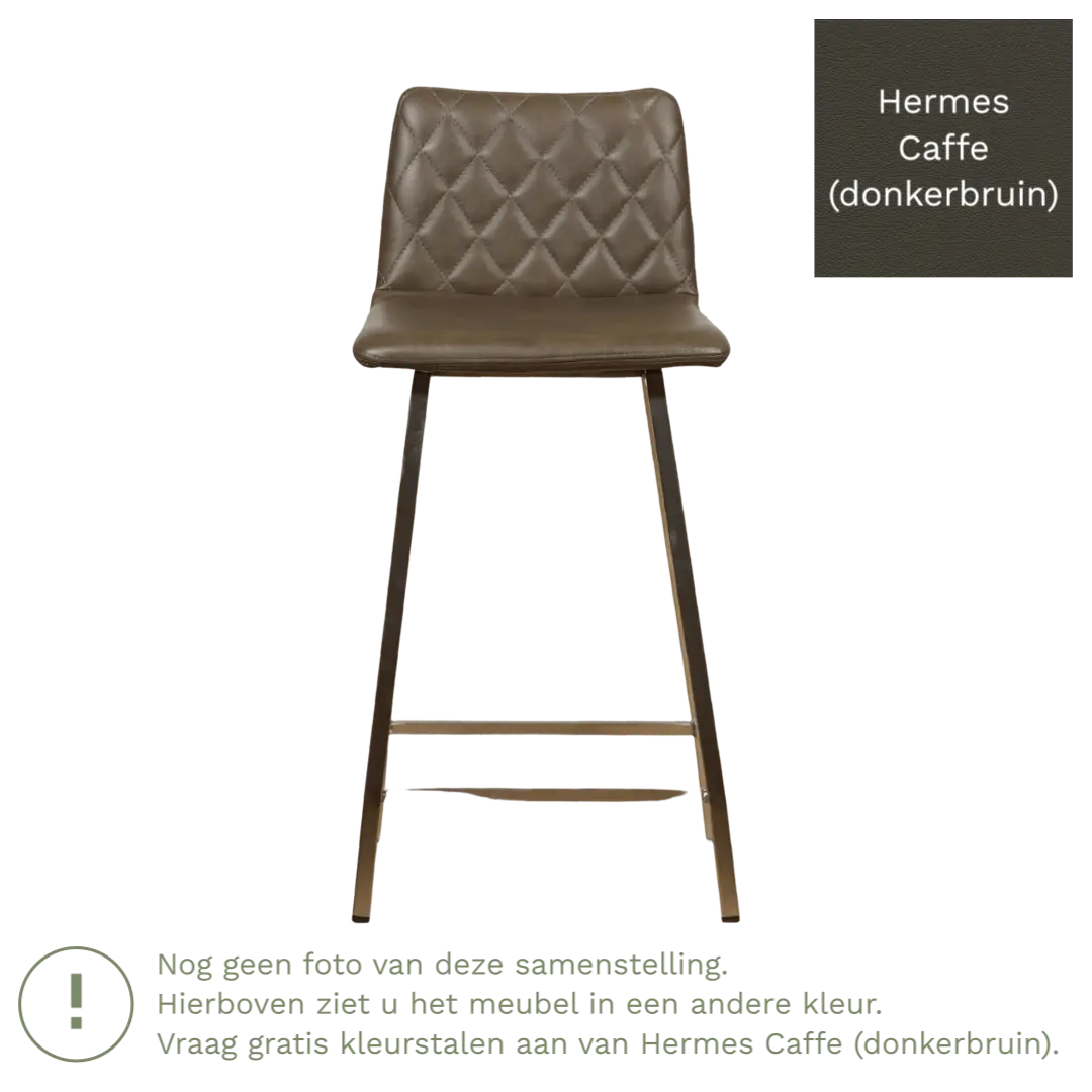 afbeelding van Leren barkruk Catch laag - Hermes Caffe (donkerbruin) - Poten staal vierkant zwart
