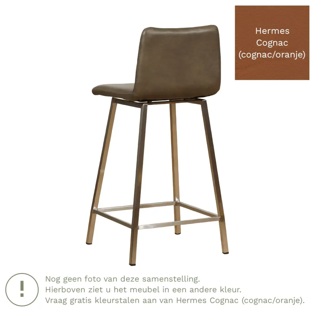 afbeelding van Leren barkruk Catch laag - Hermes Cognac (cognac/oranje) - Poten staal vierkant RVS
