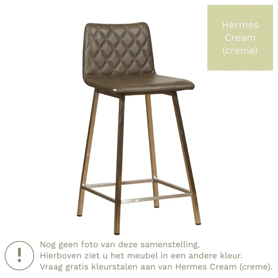 afbeelding van Leren barkruk Catch laag - Hermes Cream (crème) - Poten staal vierkant zwart