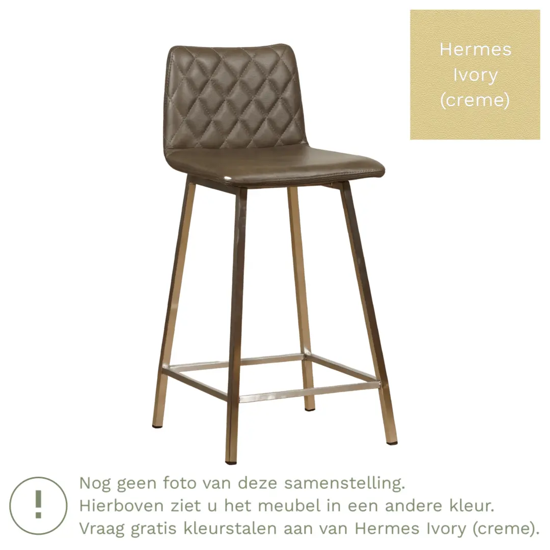 afbeelding van Leren barkruk Catch laag - Hermes Ivory (crème) - Poten staal vierkant zwart