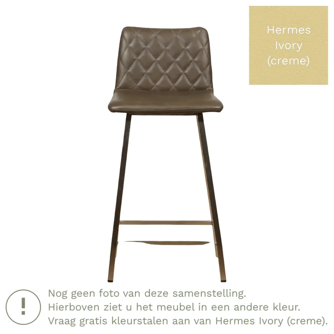 afbeelding van Leren barkruk Catch laag - Hermes Ivory (crème) - Poten staal vierkant zwart