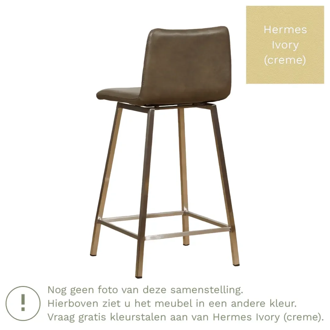 afbeelding van Leren barkruk Catch laag - Hermes Ivory (crème) - Poten staal vierkant zwart