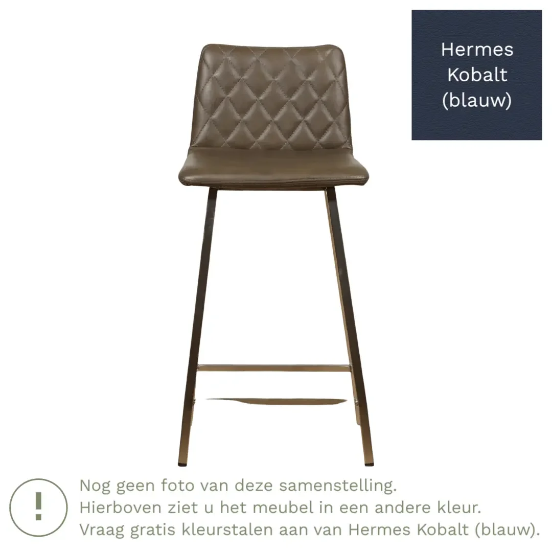 afbeelding van Leren barkruk Catch laag - Hermes Kobalt (blauw) - Poten staal vierkant zwart