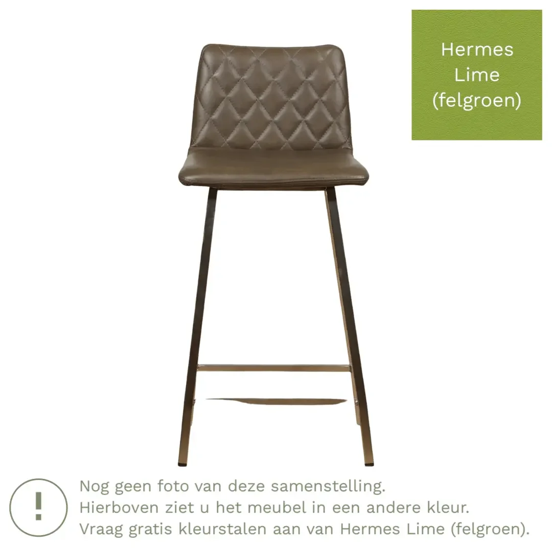 afbeelding van Leren barkruk Catch laag - Hermes Lime (felgroen) - Poten staal vierkant RVS