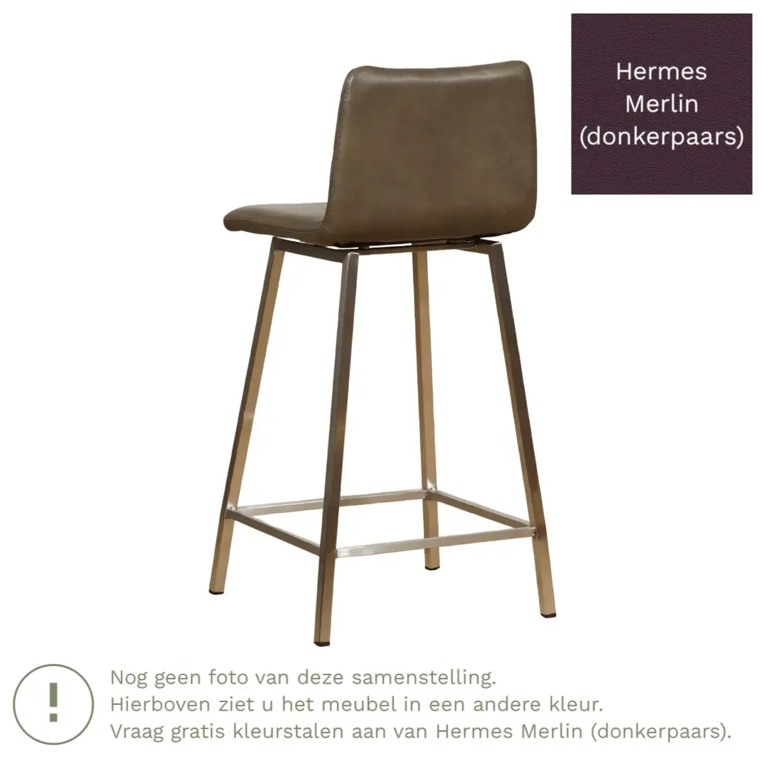 afbeelding van Leren barkruk Catch laag - Hermes Merlin (donkerpaars) - Poten staal vierkant zwart