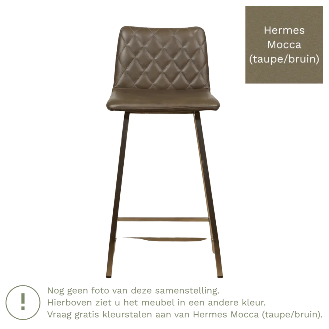 afbeelding van Leren barkruk Catch laag - Hermes Mocca (taupe/bruin) - Poten staal vierkant RVS