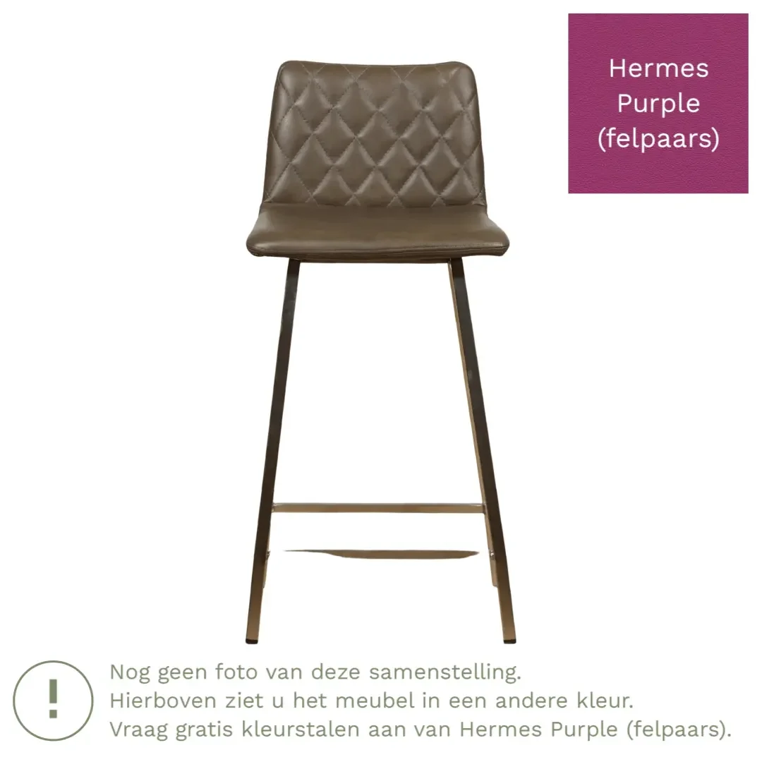 afbeelding van Leren barkruk Catch laag - Hermes Purple (felpaars) - Poten staal vierkant RVS