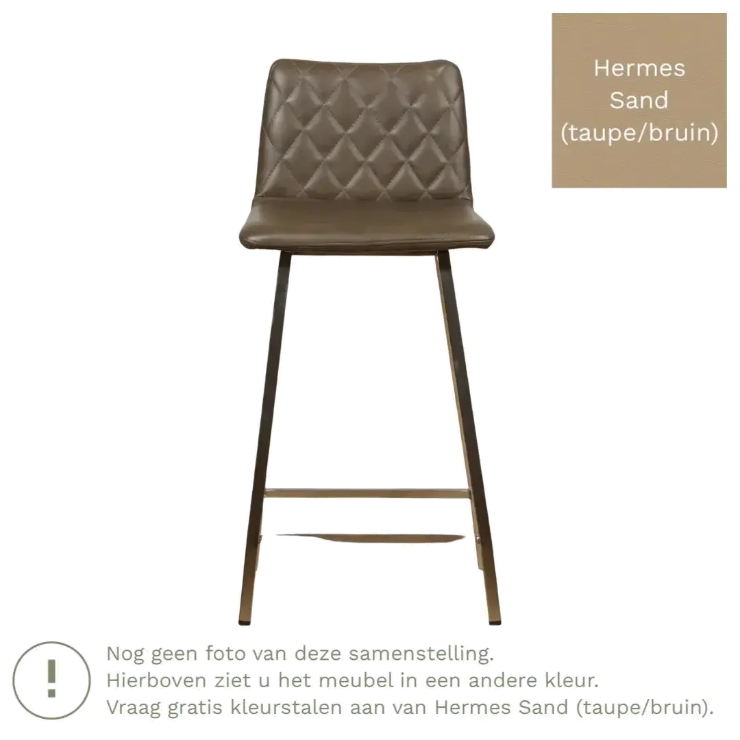 afbeelding van Leren barkruk Catch laag - Hermes Sand (taupe/bruin) - Poten staal vierkant RVS