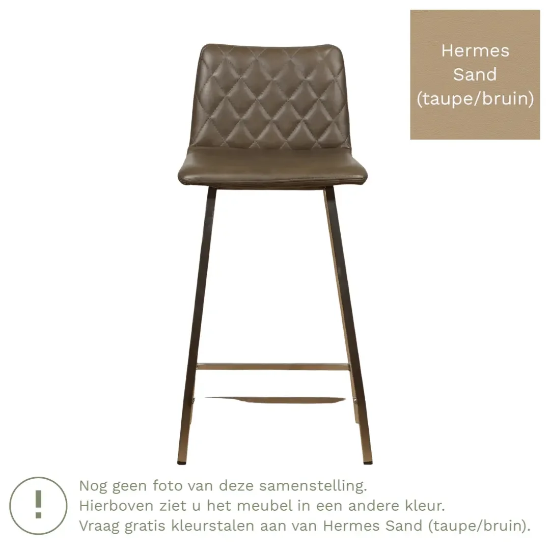 afbeelding van Leren barkruk Catch laag - Hermes Sand (taupe/bruin) - Poten staal vierkant zwart
