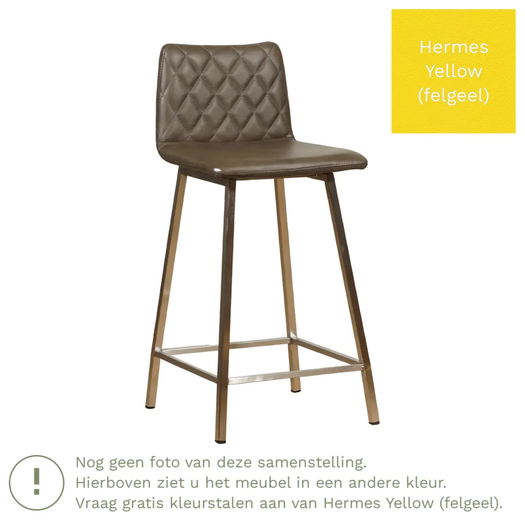 afbeelding van Leren barkruk Catch laag - Hermes Yellow (felgeel) - Poten staal vierkant zwart