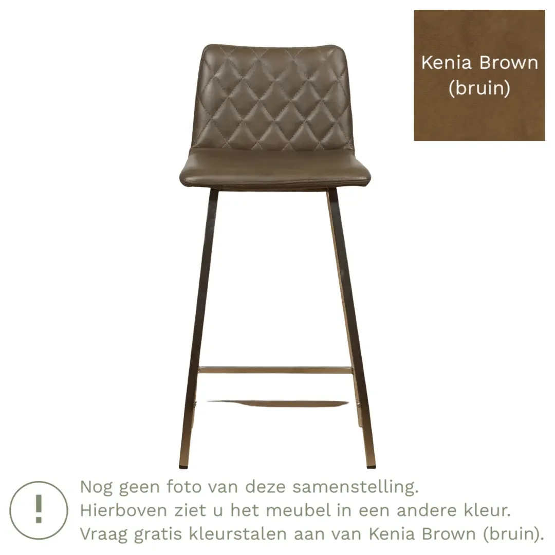 afbeelding van Leren barkruk Catch laag - Kenia Brown (bruin) - Poten staal vierkant zwart