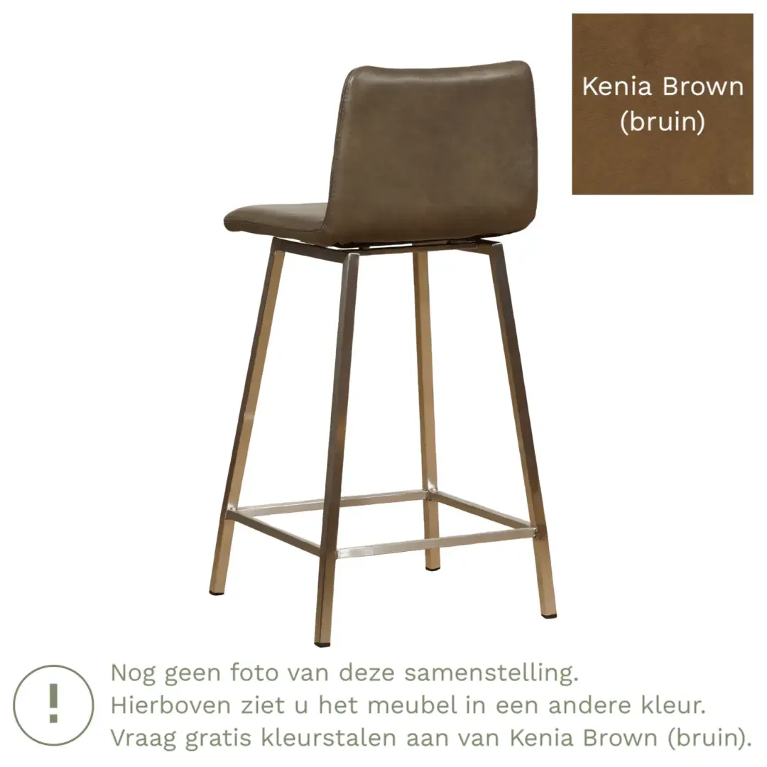 afbeelding van Leren barkruk Catch laag - Kenia Brown (bruin) - Poten staal vierkant zwart