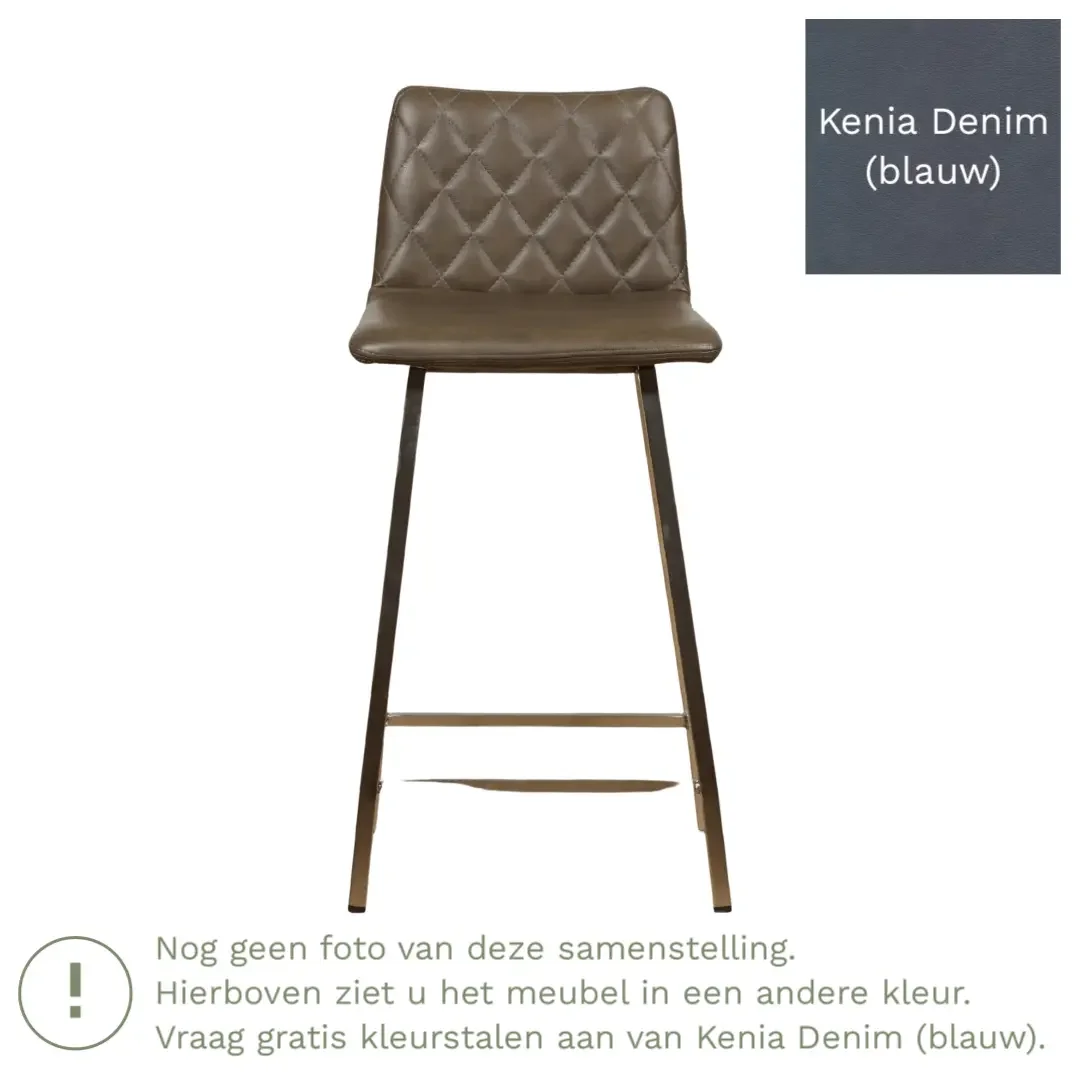 afbeelding van Leren barkruk Catch laag - Kenia Denim (blauw) - Poten staal vierkant RVS