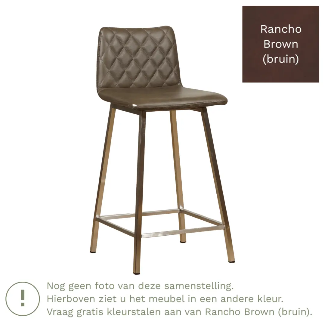 afbeelding van Leren barkruk Catch laag - Rancho Brown (bruin) - Poten staal vierkant RVS