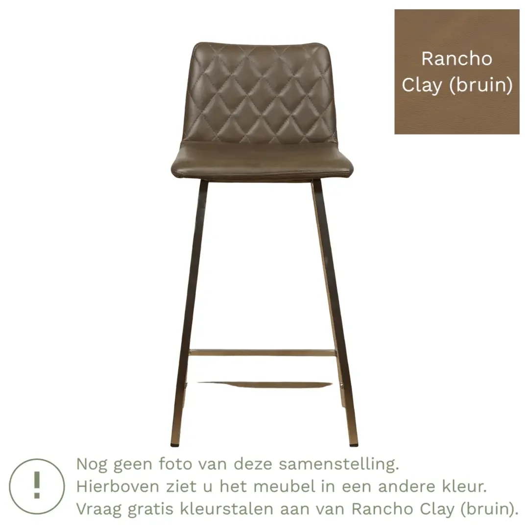 afbeelding van Leren barkruk Catch laag - Rancho Clay (bruin) - Poten staal vierkant RVS