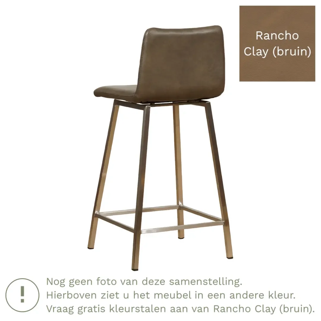 afbeelding van Leren barkruk Catch laag - Rancho Clay (bruin) - Poten staal vierkant RVS