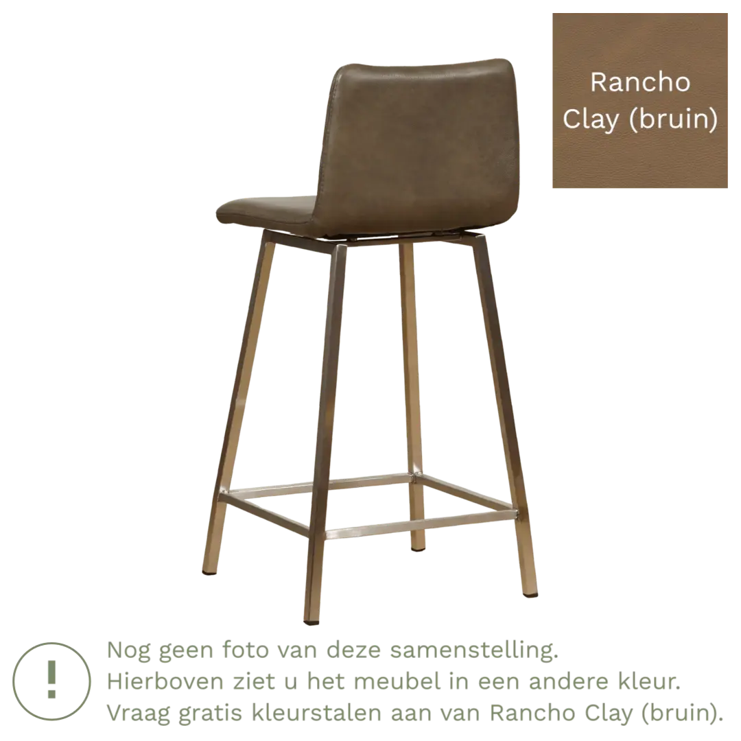 afbeelding van Leren barkruk Catch laag - Rancho Clay (bruin) - Poten staal vierkant zwart
