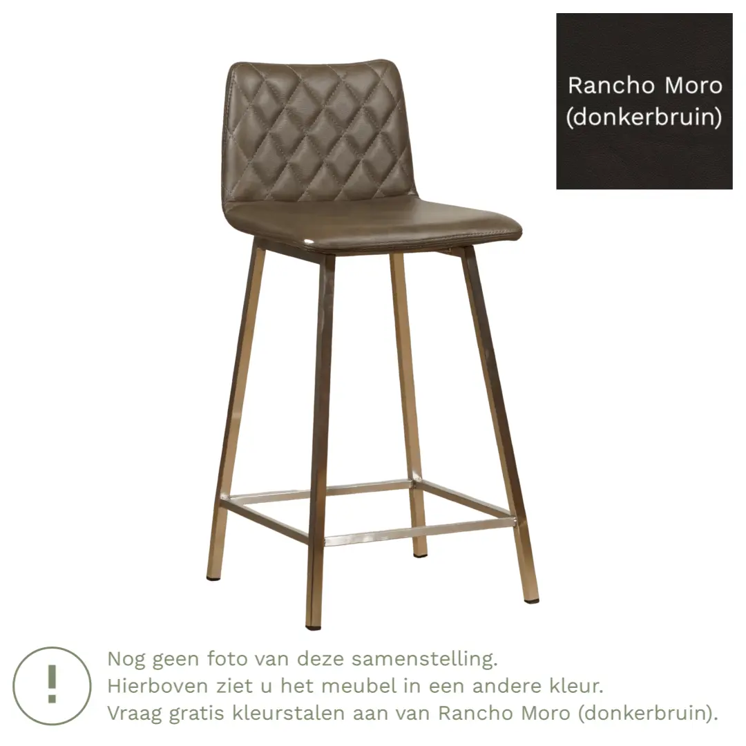 afbeelding van Leren barkruk Catch laag - Rancho Moro (donkerbruin) - Poten staal vierkant zwart