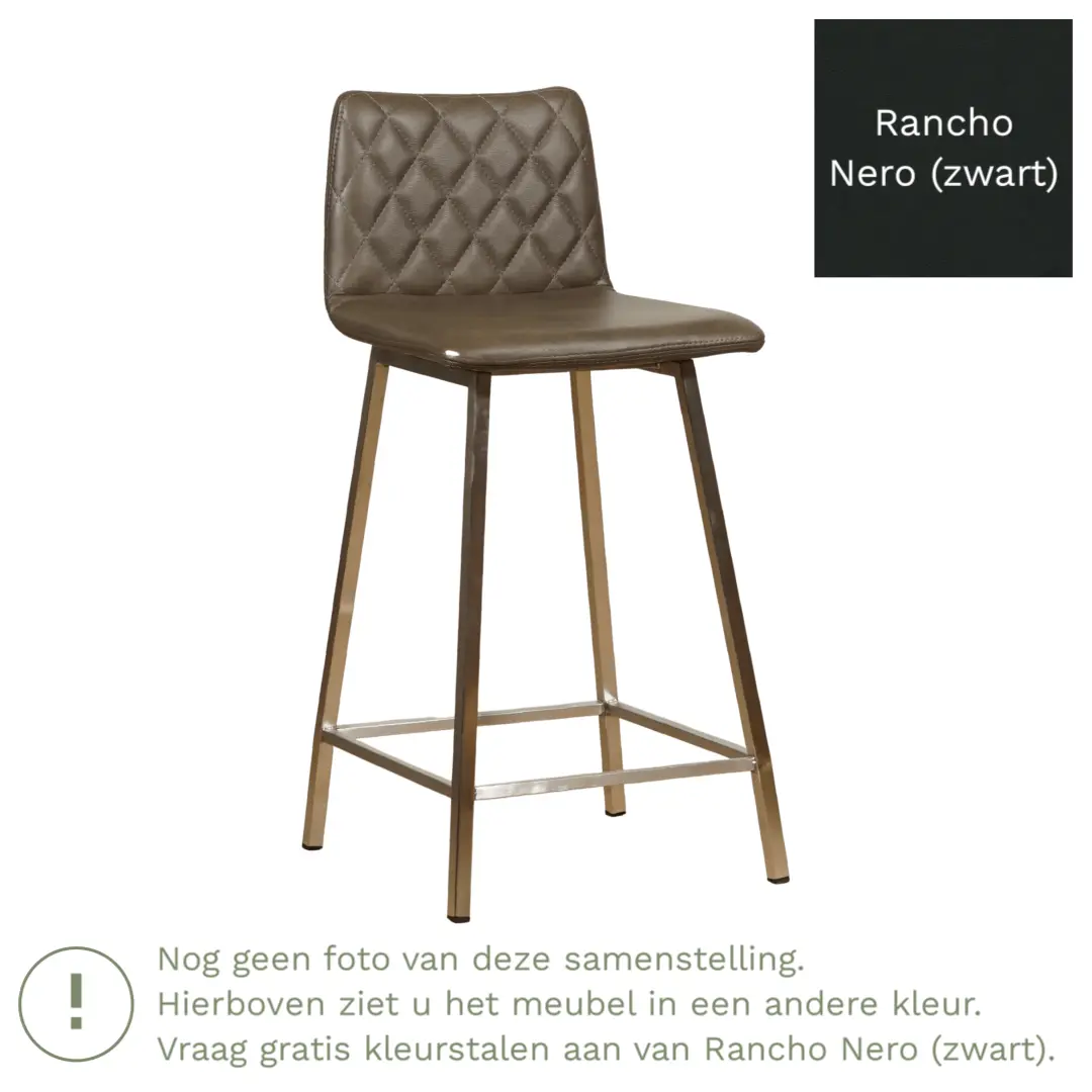 afbeelding van Leren barkruk Catch laag - Rancho Nero (zwart) - Poten staal vierkant RVS