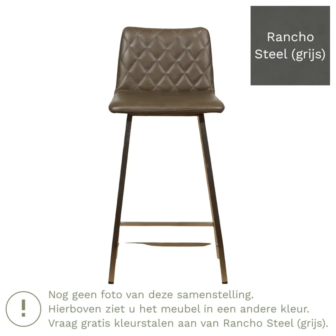 afbeelding van Leren barkruk Catch laag - Rancho Steel (grijs) - Poten staal vierkant zwart