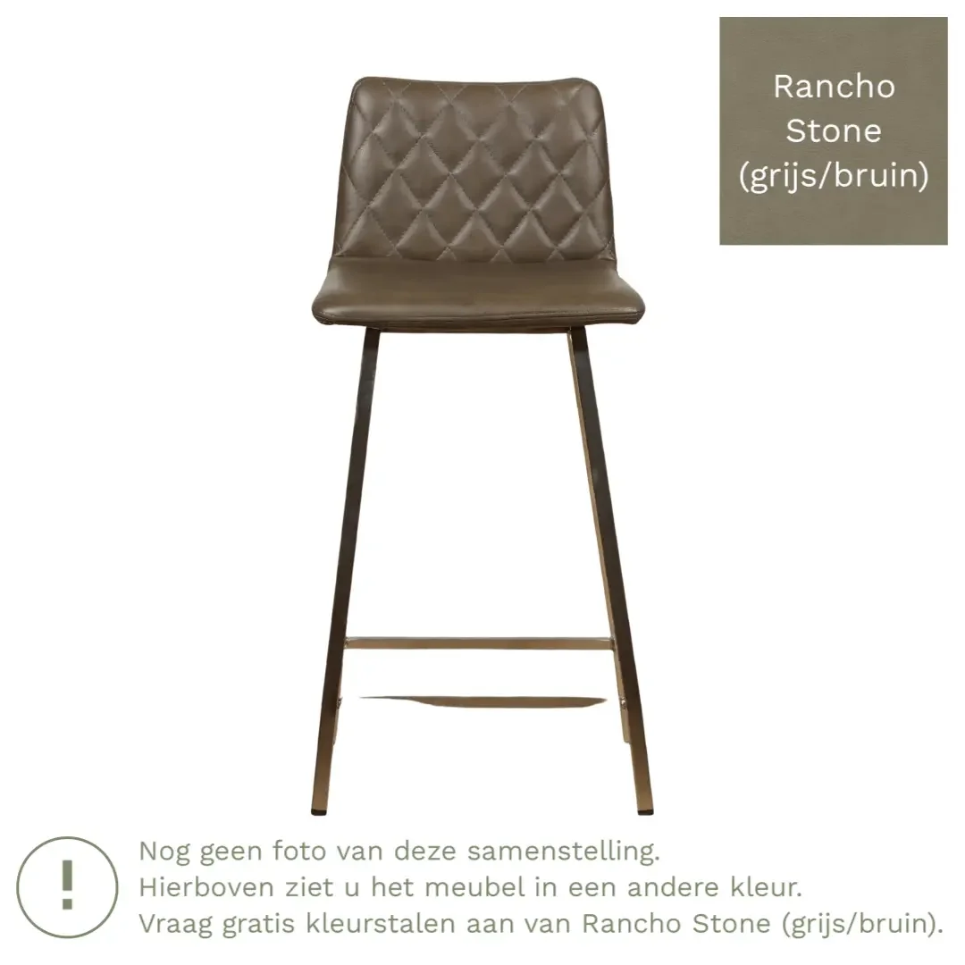 afbeelding van Leren barkruk Catch laag - Rancho Stone (grijs/bruin) - Poten staal vierkant RVS