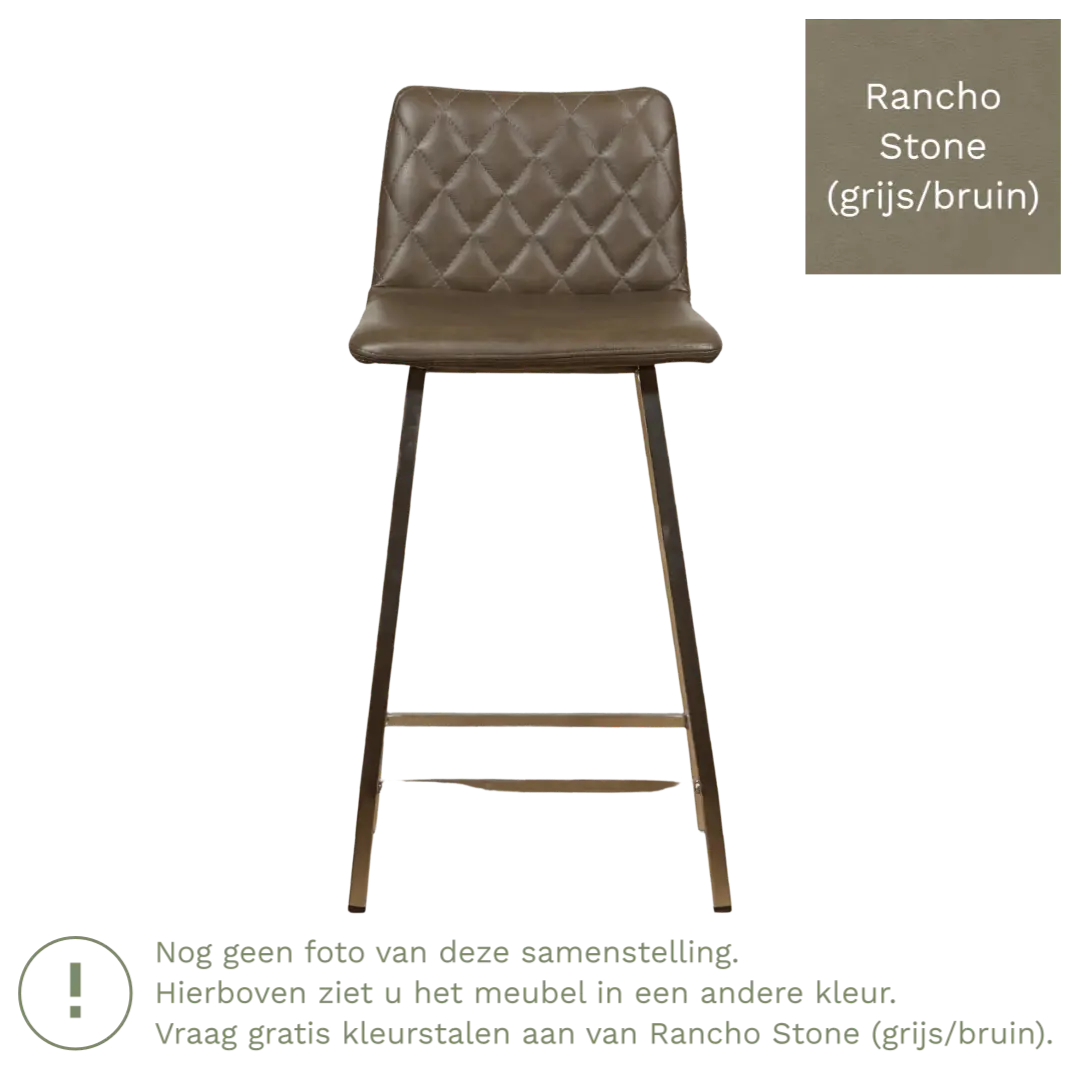 afbeelding van Leren barkruk Catch laag - Rancho Stone (grijs/bruin) - Poten staal vierkant zwart
