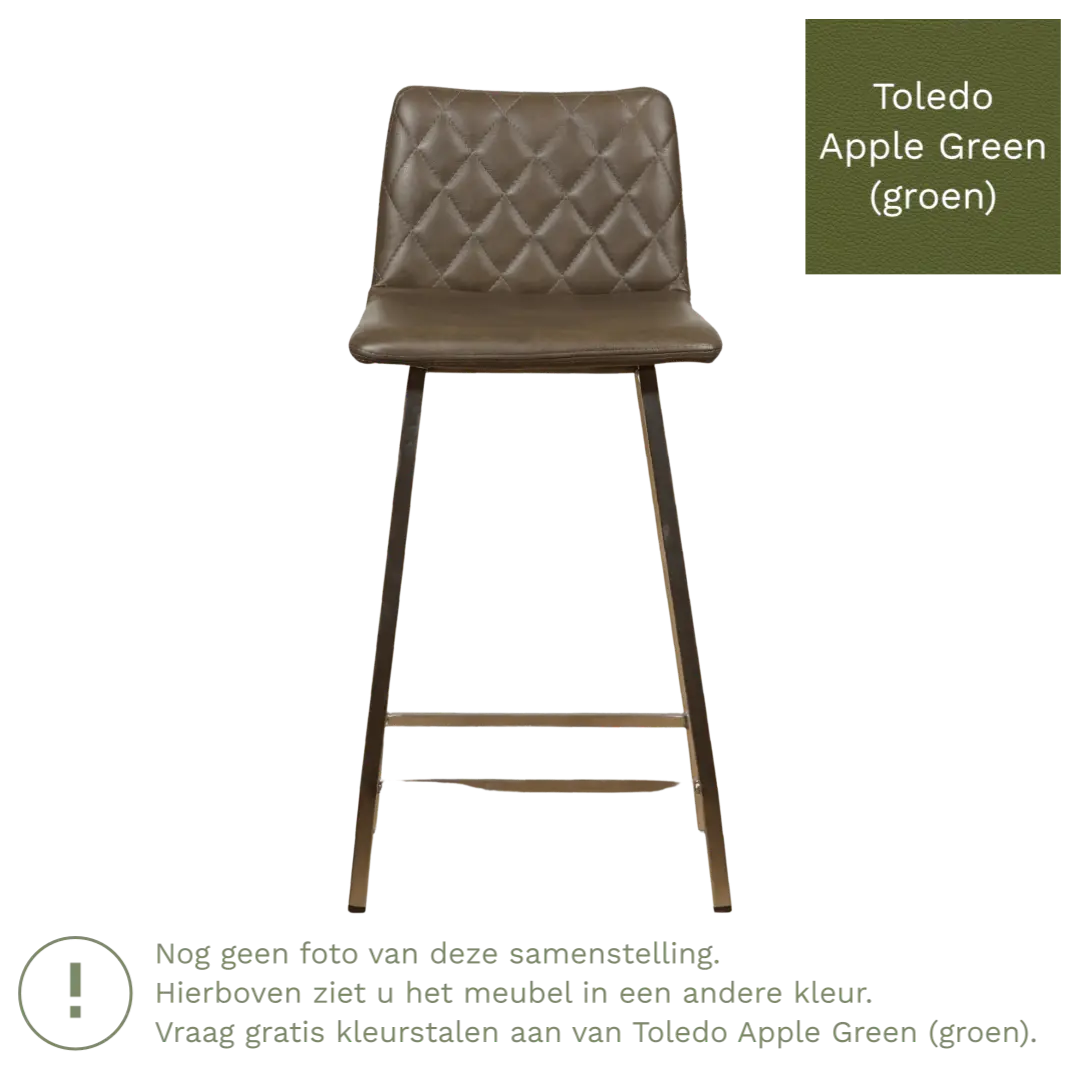 afbeelding van Leren barkruk Catch laag - Toledo Apple Green (groen) - Poten staal vierkant zwart