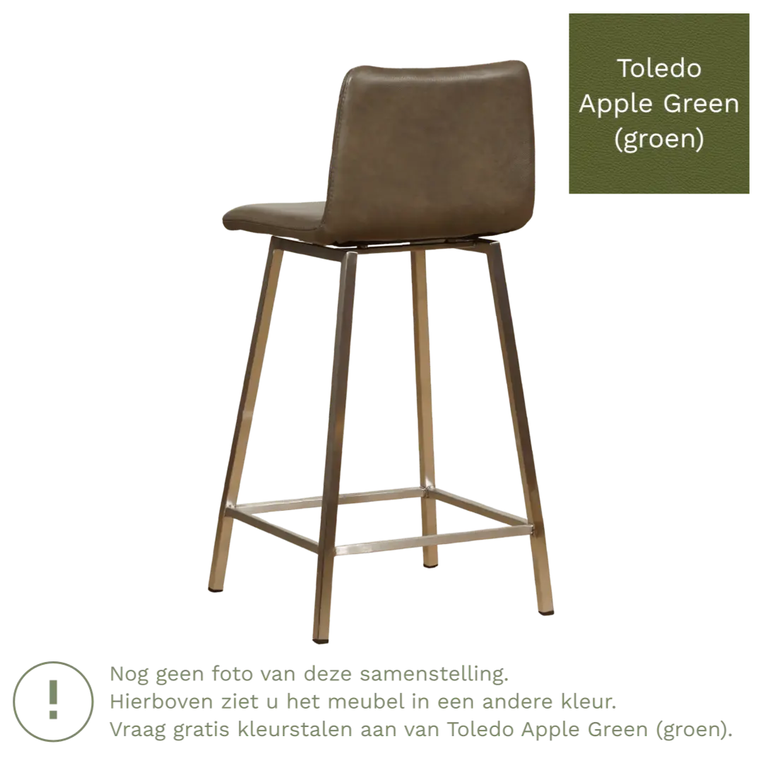 afbeelding van Leren barkruk Catch laag - Toledo Apple Green (groen) - Poten staal vierkant zwart
