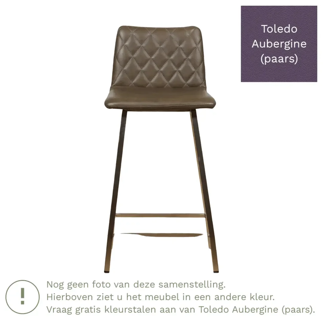 afbeelding van Leren barkruk Catch laag - Toledo Aubergine (paars) - Poten staal vierkant RVS